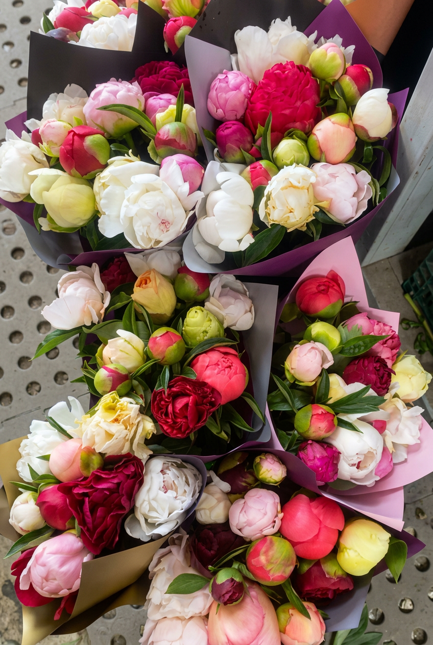 Cleaned-up and enhanced peony bouquets